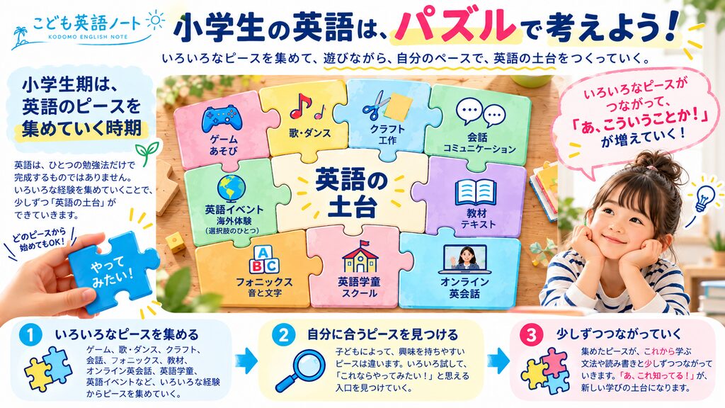 小学生の英語はいろいろな経験をパズルのピースのように集めて土台をつくる